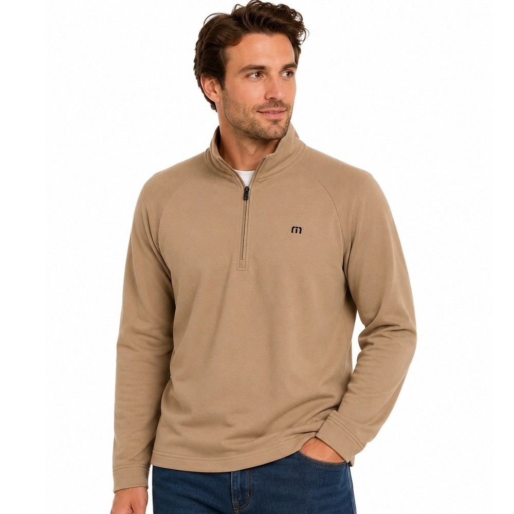 Travis Mathew Quarter Zip Pullover Mens Size L Tan Classic Athleisure Casual